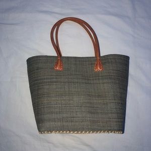 Woven Beach Bag with Leather Handles